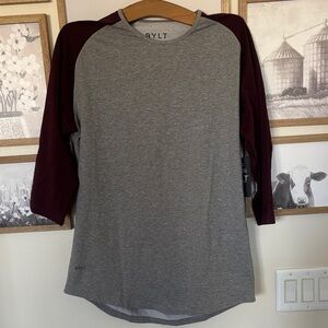 BYLT 3/4 Baseball Drop Cut Lux Gray and Maroon Tee